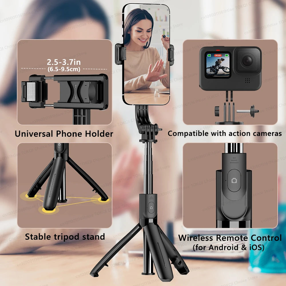 L21 Selfie stick Tripod with Wireless Bluetooth Remote Shutter for Phone Android IOS Cellphone, Optional add Fill Light