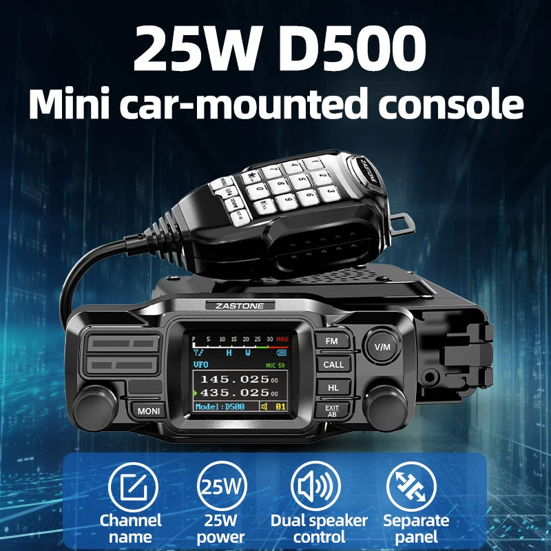 ZASTONE D500 Car Walkie Talkie 25W Mini Mobile Car Radio HF Transceiver Decoding Outdoor Communication 130-179MHZ
