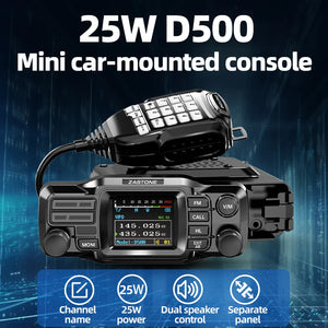 ZASTONE D500 Car Walkie Talkie 25W Mini Mobile Car Radio HF Transceiver Decoding Outdoor Communication 130-179MHZ