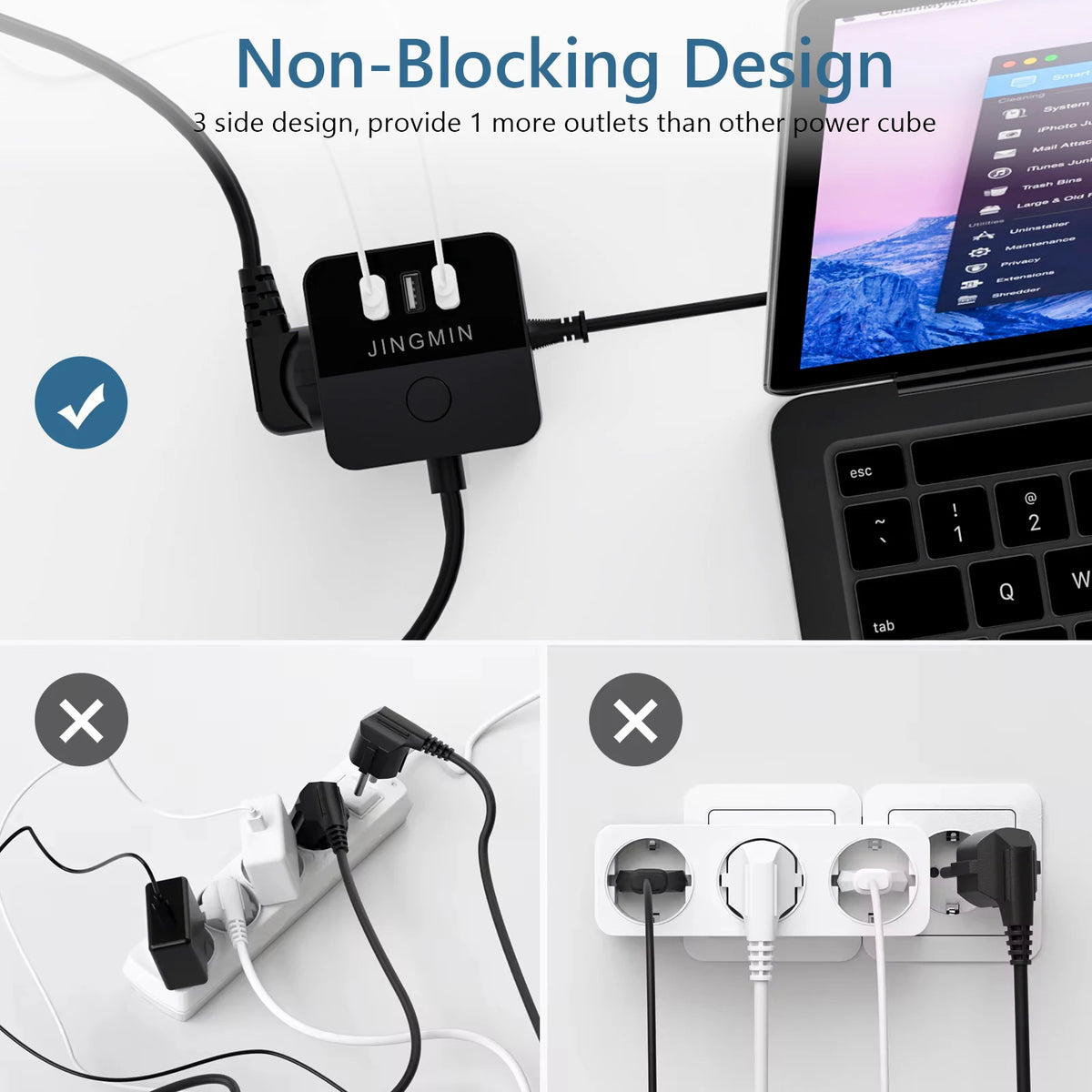 Power Strip with 3 AC Outlets 3 USB Ports 1.5M Extension Cable Multi Electrical Socket Power Adapter with Switch For Home Cube