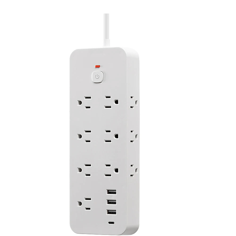 US AC Plug Power Strip Wall Mounted Main Control Switch Power Socket 3 USB Ports 1 Type C Ports Charging Network Filter Adapter