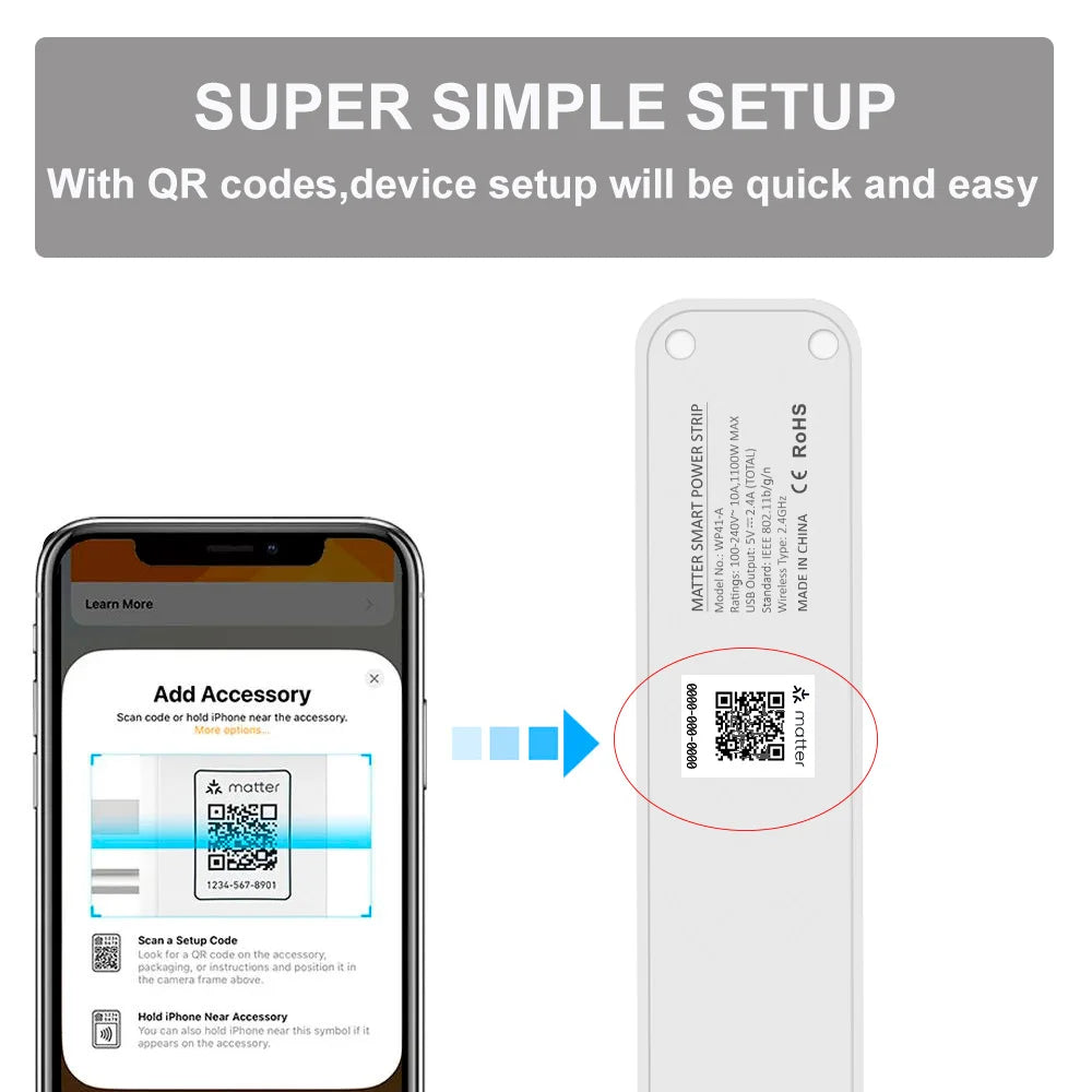 LELLKI Matter US Smart Power Strip Multi Outlet Plug Works with Apple Home Siri Voice Control SmartThings Google Home Timing App