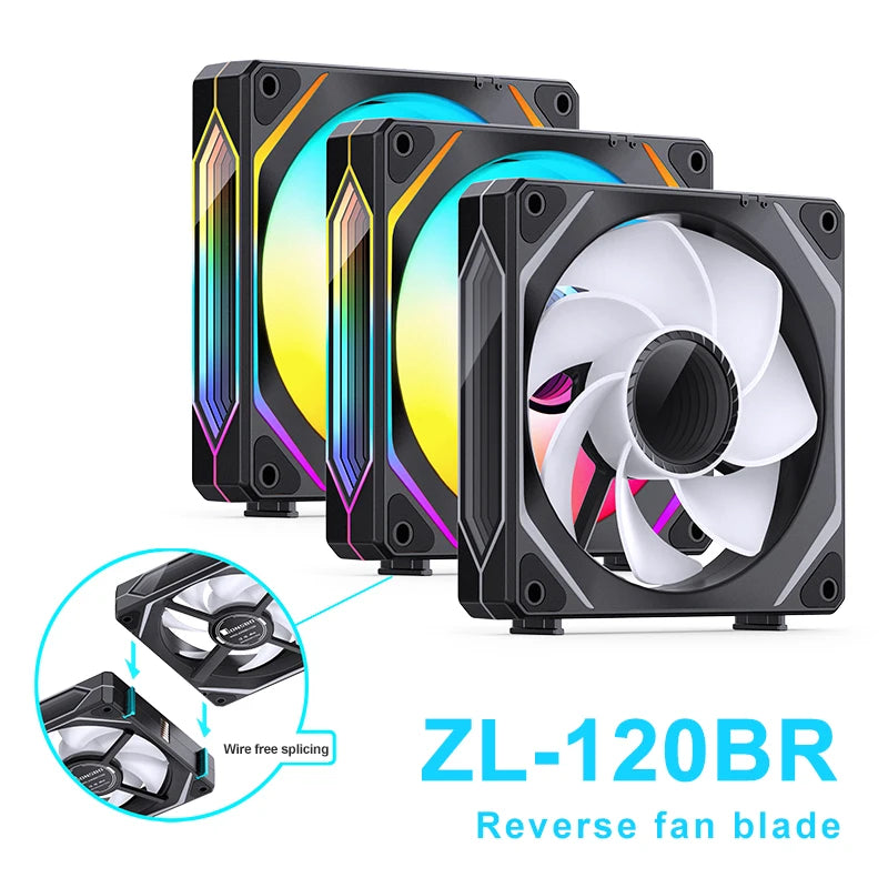 Jonsbo ZL-120W Case Fan ARGB 120mm CPU Cooling Fan 4PIN PWM Temperature Control ZL-120BR Forward/Reverse Computer Case Fans