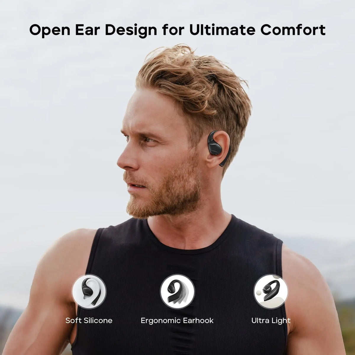 TRIBIT Open-Ear Headphones OpenGo, Wireless Earbuds with LED Display, Bluetooth 5.3, IPX5 Waterproof, 13+90H Playtime With Mic