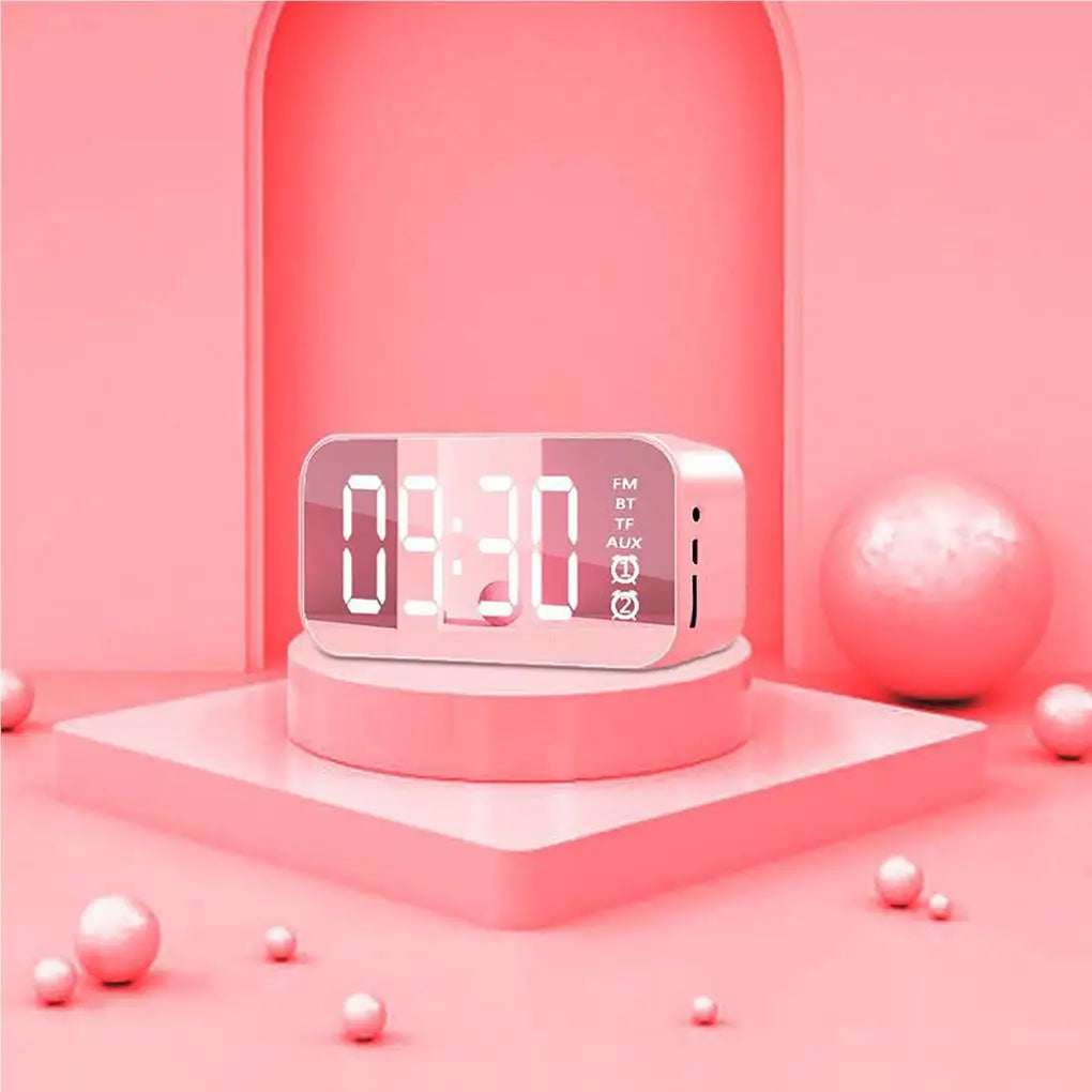 Digital Alarm Clock Electric Times Displaying Devices Rechargeable Multifunctional Wireless Speaker Tabletop Clocks  pink
