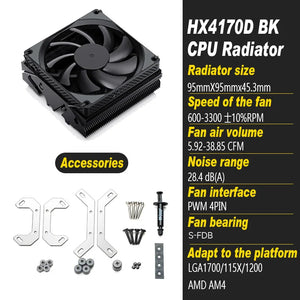 JONSBO HX4170D CPU Cooler 4 Heat Piper Down Pressure Radiator PWM Fan Low Profile ITX for Intel LGA1200 1150 1700 AMD AM4