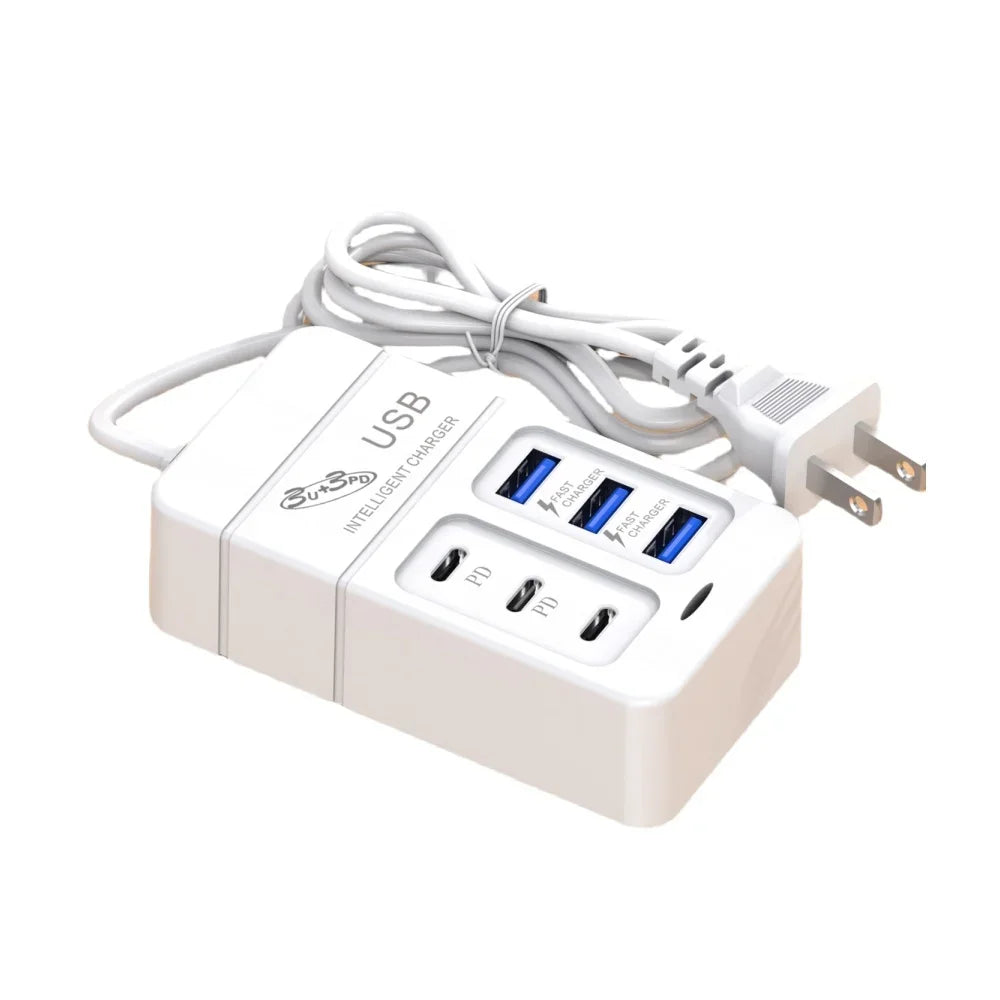 35W USB Power Strip Charger Multi Ports Fast Charging Adapter for Mobile Phone EU/US UK Plug with Type C for Quick Charging