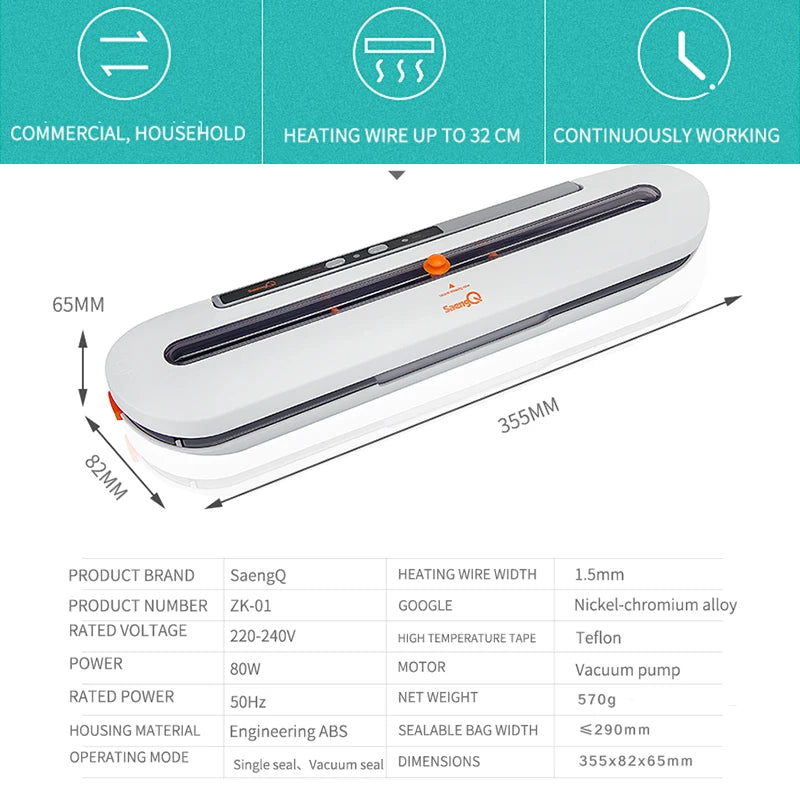 Food Vacuum Sealer 220V/110V Automatic Commercial Household Food Vacuum Sealer Packaging Machine Include 10Pcs Bags - Stereotech