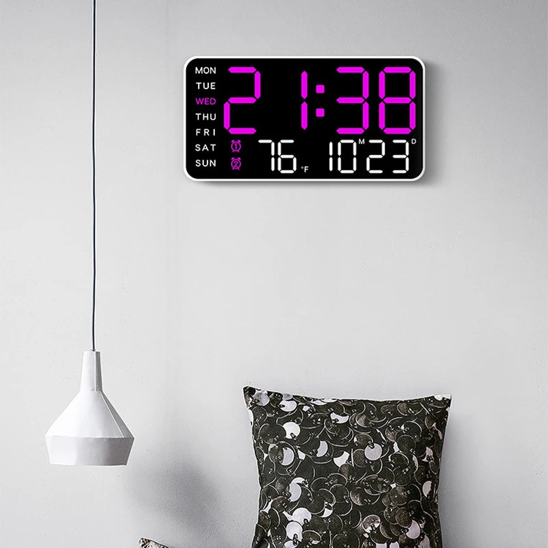 Digital Wall Clock Temperature Date Week Display Dual Alarm Clock Voice Control 5 Levels of Brightness Adjustment Table Clock