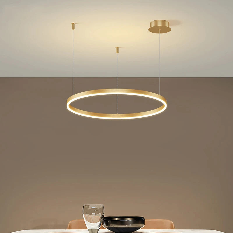 Minimalist Modern Led Chandelier Home Lighting Brushed Rings Ceiling Mounted Chandelier Lighting Hanging Lamp Gold&amp;Black Frame