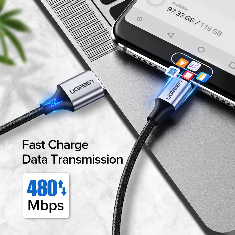 UGREEN USB Type C Cable 3A Fast Charging for Samsung S20 S21 Xiaomi POCO USB C Wire Cord USB C Charger Phone Charging Cable Cord