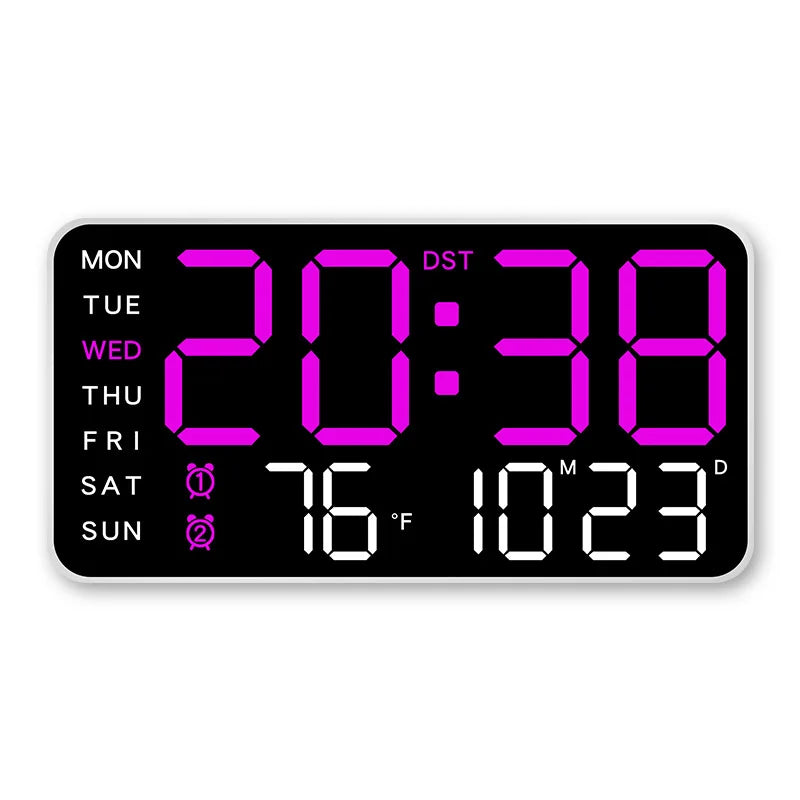 Digital Wall Clock Temperature Date Week Display Dual Alarm Clock Voice Control 5 Levels of Brightness Adjustment Table Clock