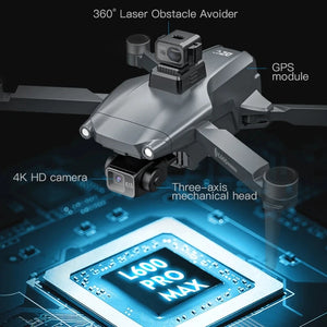 L600 PRO MAX Drone 4K Three-Axis PTZ HD Dual Camera Laser Obstacle Avoidance Brushless Motor GPS 5G WIFI RC FPV Quadcopter Toys - Stereotech