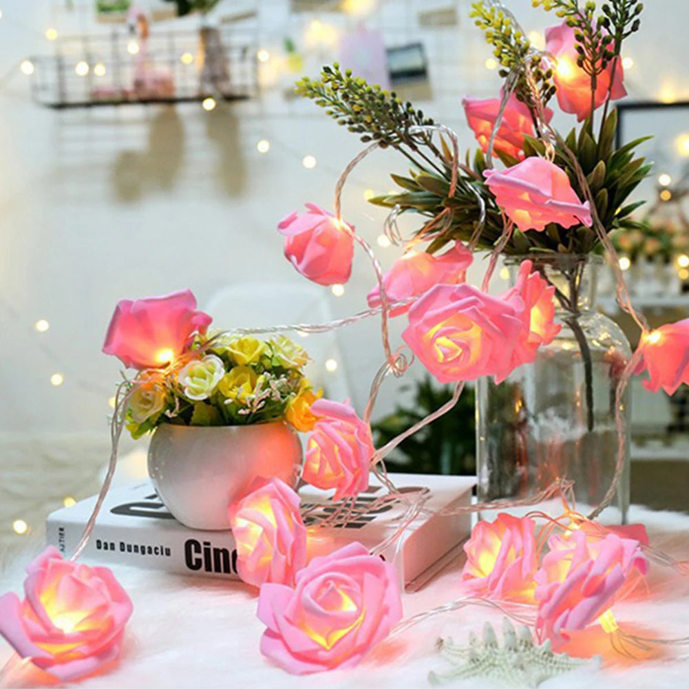 1.5/3m LED Rose Flower String Lights Battery Garland Artificial Bouquet Foam Fairy Lights For Valentine&#39;s Day Wedding Decoration