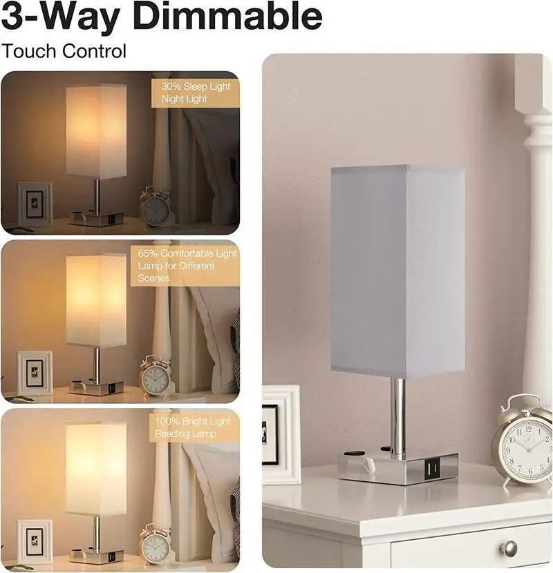 Bedside Lamp Touch Control Table Lamp with USB C+A Port Dimmable Small Light for Bedroom Living Room Bulb Included Home Decor