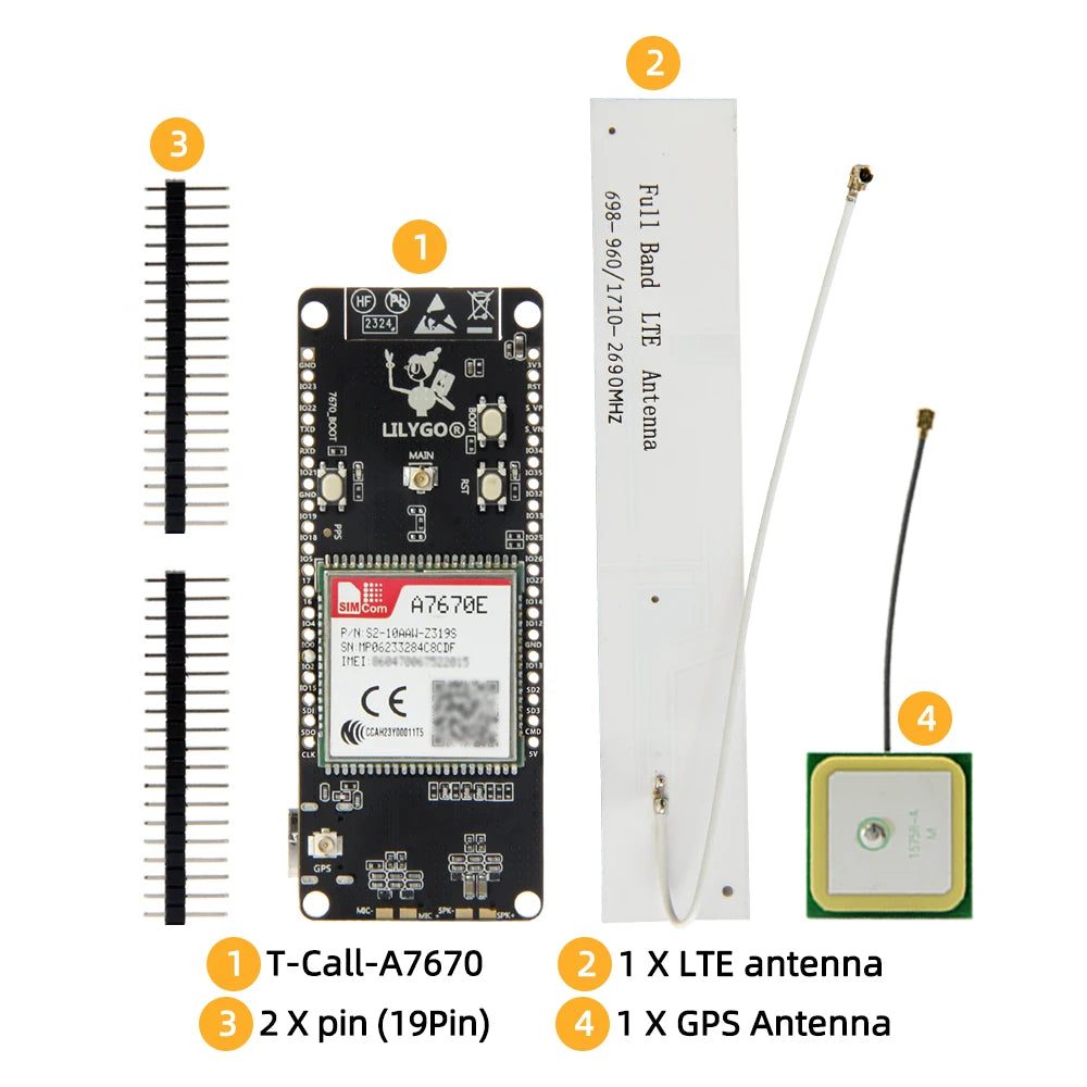 LILYGO® T-Call A7670 4G 2G ESP32 Development Board A7670E LTE GSM Cellular Network ESP32-WROVER-E WiFi Bluetooth Wireless Module
