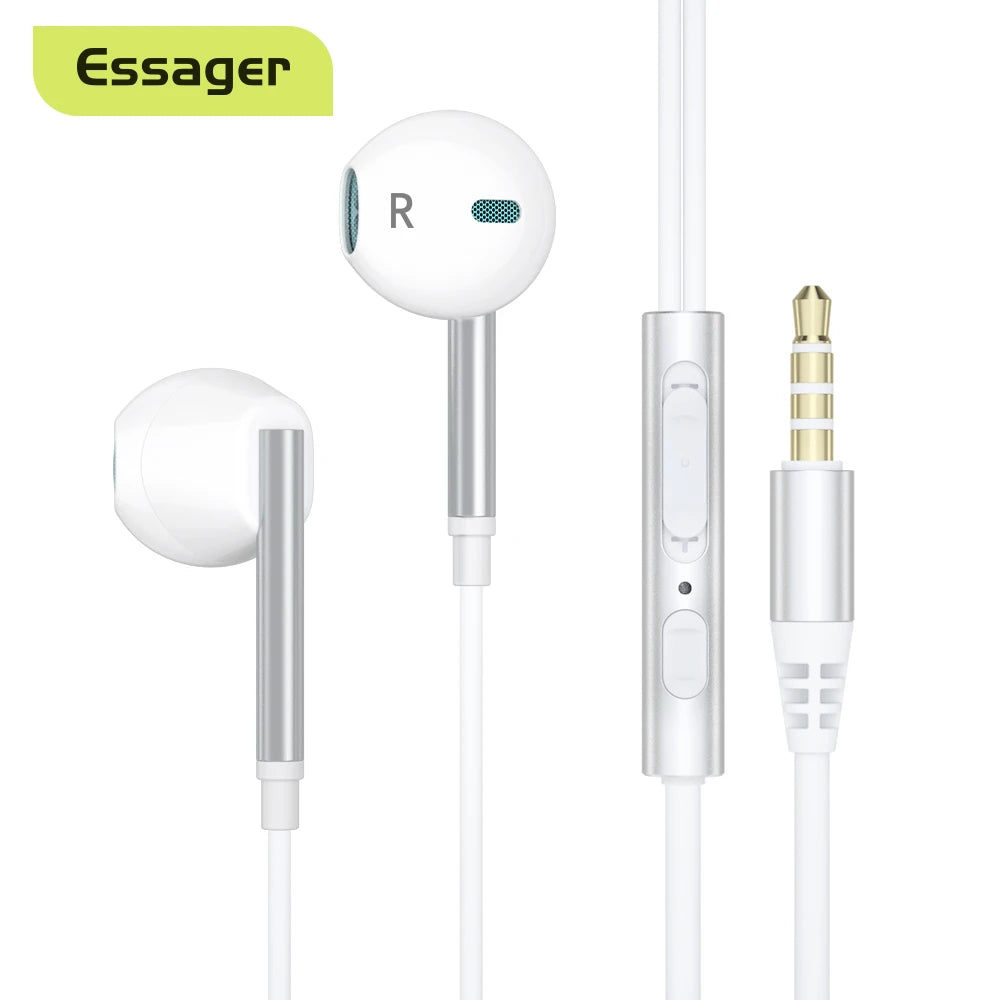 Essager 3.5mm In Ear Wired Headphone With Microphone For Xiaomi Redmi Samsung Computer PC Tablets Smartphone Headset Earphone