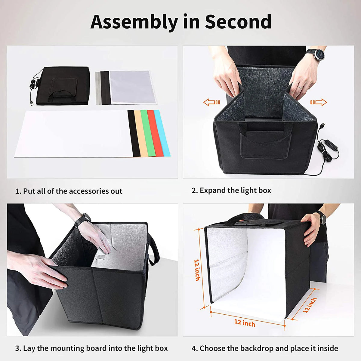 30x30cm Photo Studio Light Box Portable Folding Photography Photo Studio Tent LED Softbox Background Kit USB Tabletop Shooting