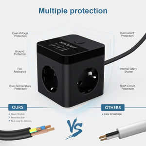 Power Strip with 3 AC Outlets 3 USB Ports 1.5M Extension Cable Multi Electrical Socket Power Adapter with Switch For Home Cube