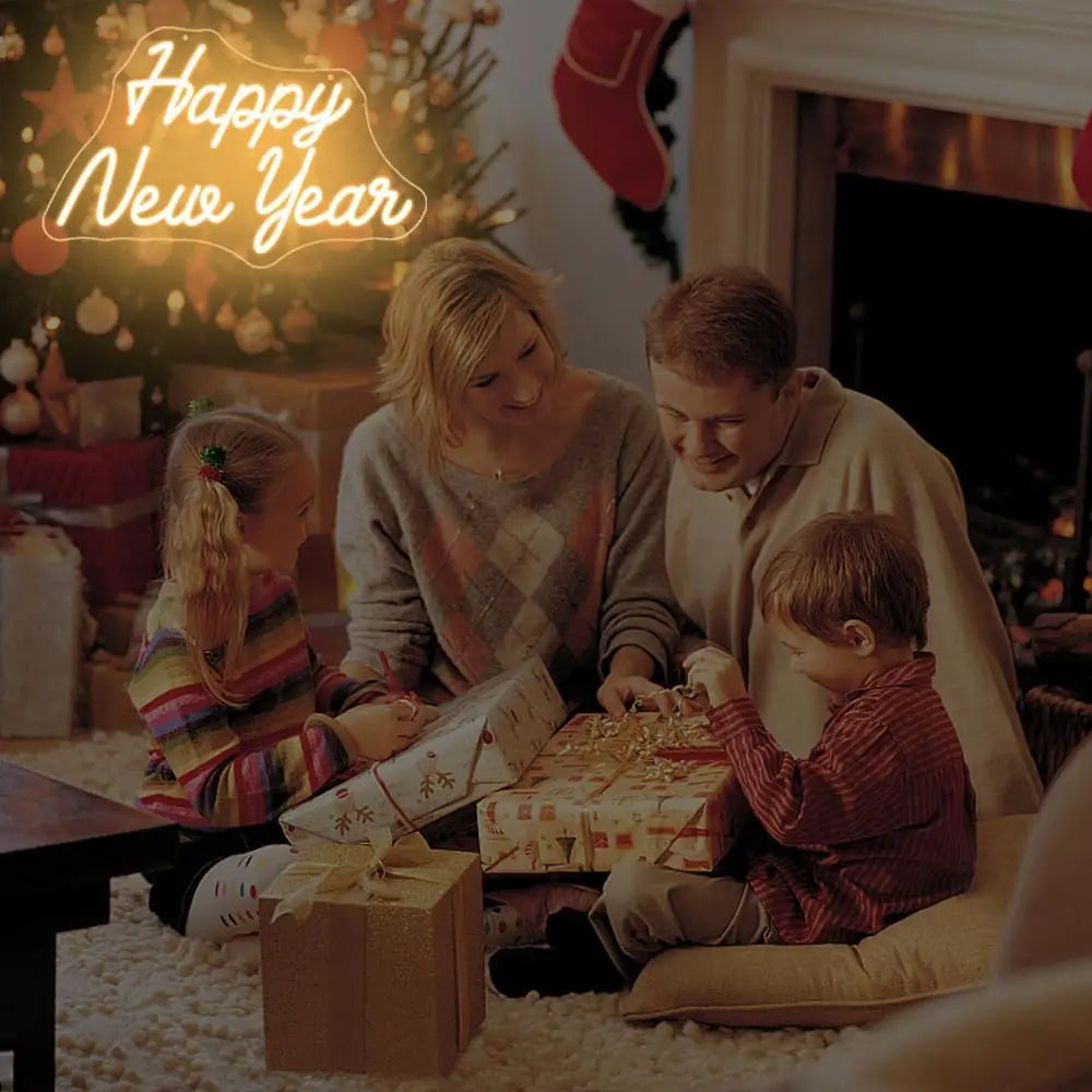 Happy New Year 2025 Neon Led Sign Warm Letter Lights Room Decoration Bedroom Party Bar Club Shop Dimmable Wall Light Up Signs