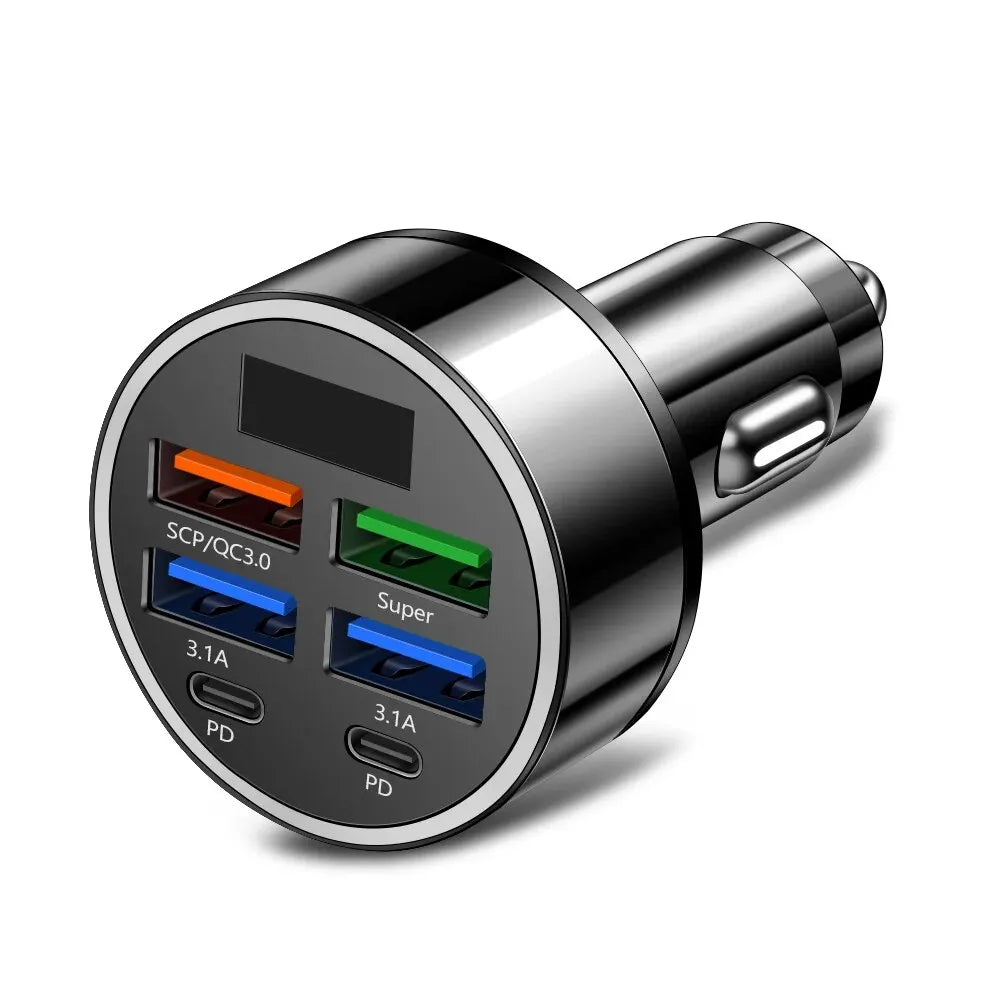 6 Ports Car Charger PD QC3.0 USB C Car Phone Charger Type C Adapter in Car 100W Fast Charging For IPhone Samsung Huawei Xiaomi