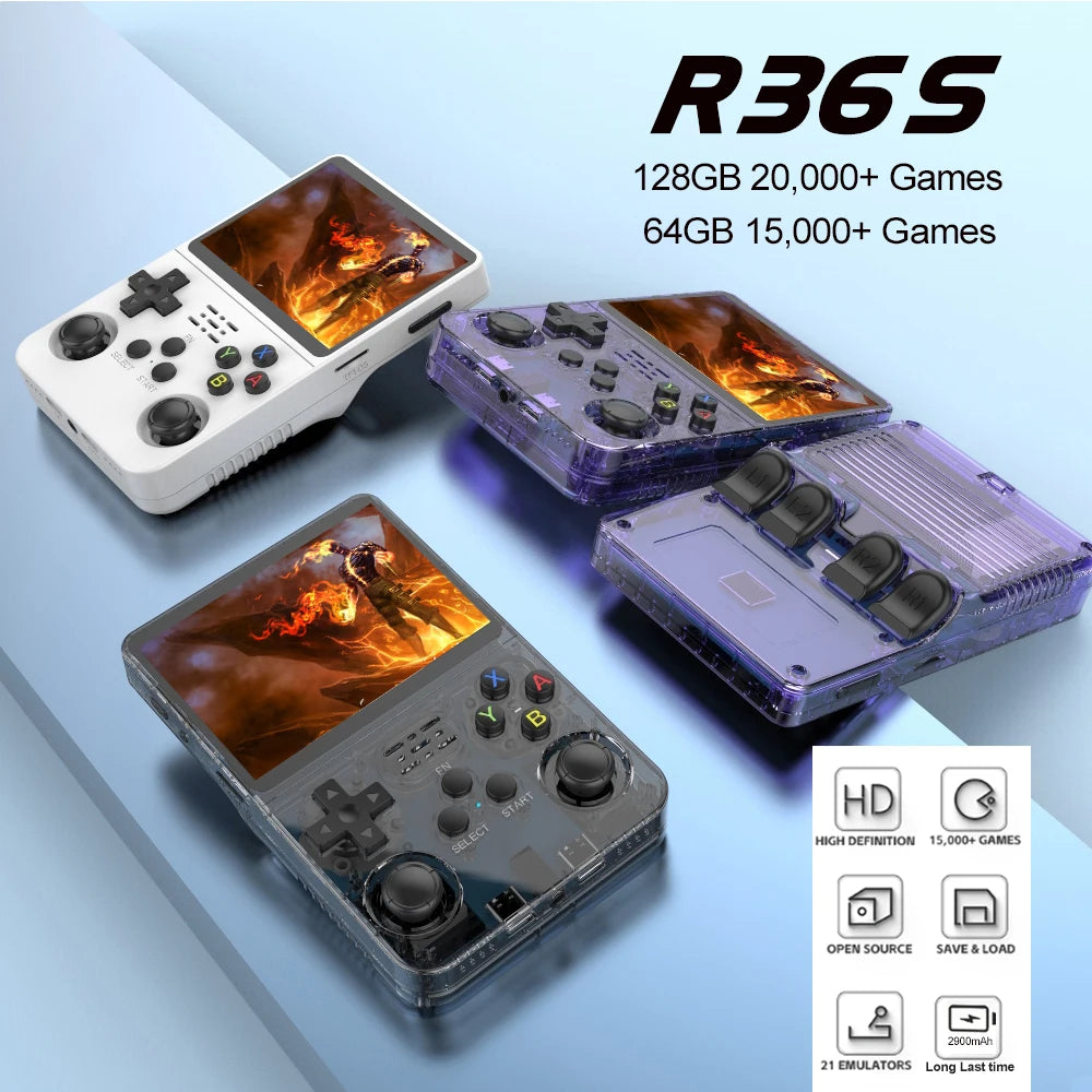 R36S Retro Handheld Video Game Console Linux System 3.5 Inch IPS Screen Portable Pocket Video Player 64GB RG35S Plus