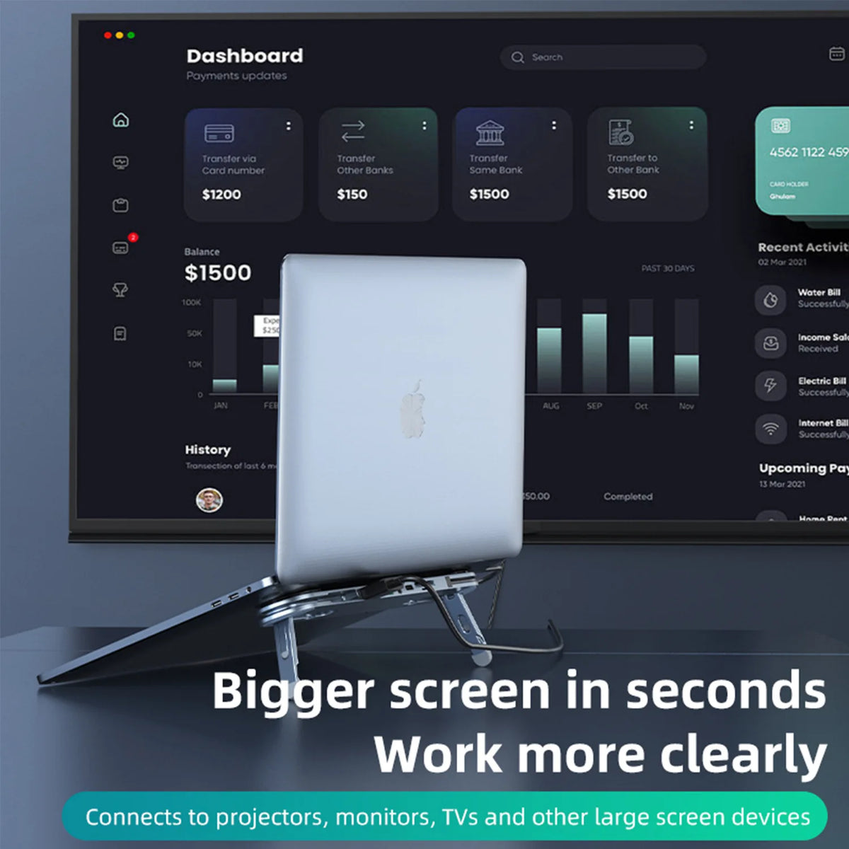 USB C Laptop Docking Station Stand USB C Dock Tablet Stand 6 in 1 USB C Hub 4K HDMI USB 3.0 PD 100W Type C Hub for MacBook Pro