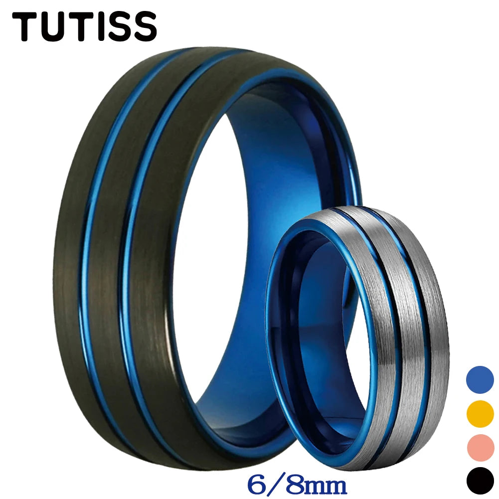 TUTISS 8mm Men Women Grooved Wedding Band Tungsten Carbide Ring Domed Brushed Finish Comfort Fit