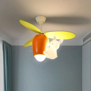Children's Room Pendant Light Fan Cute Cartoon Rabbit Carrot Helicopter Shaped Boy And Girl Bedroom Ceiling Fan Lamp
