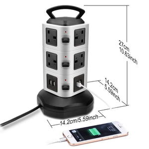 Melery Vertical Power Strip Surge Protector Tower Layer Outlet UK Electric Plug Socket USB Charger 3m Extention Cord Office Home