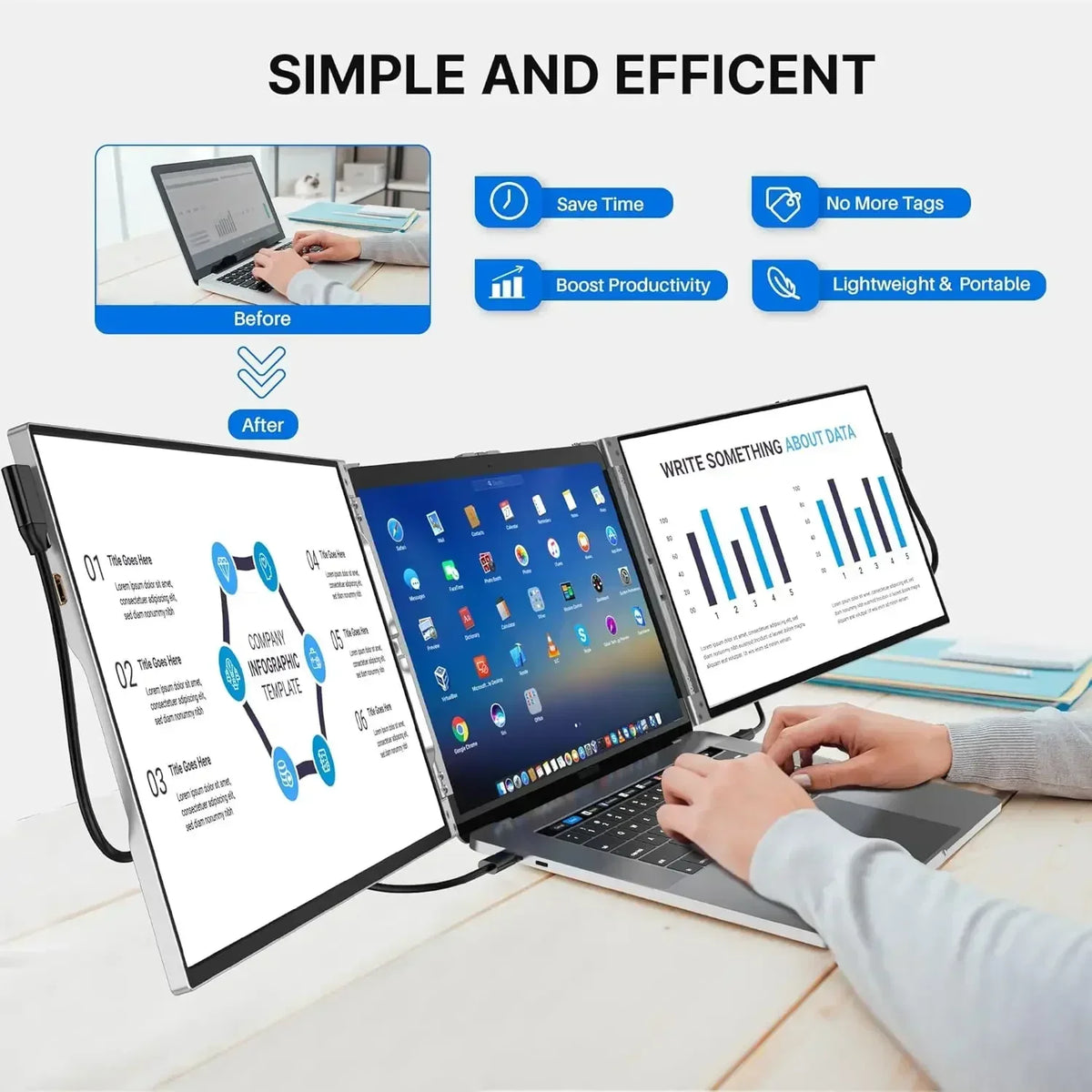 XIANWEI Portable Triple Monitor 14/15 inch Office Double Travel Dual Gaming Folding Extended Display Screen For Laptop Extension