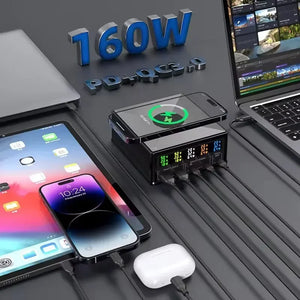 160W 5 Ports GaN USB C Charger Station 15W Wireless Charging PD 65W QC3.0 Type C Fast Charger for iPhone Macbook Samsung Laptop