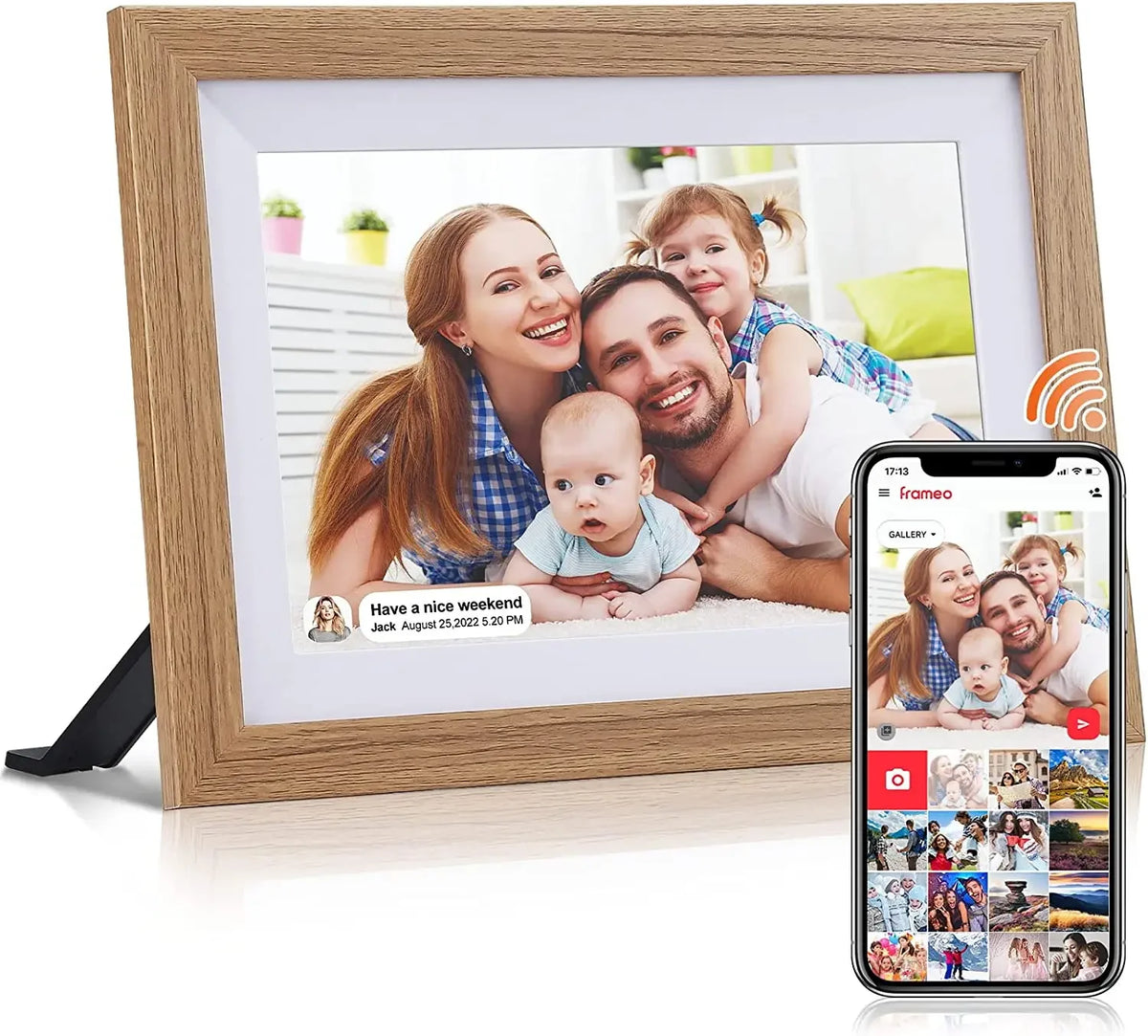 Digital Picture Frame 10.1 inch Electronic Photo Frames - 32GB Wood Smart Picture Frame, 1280*800 IPS Digital Photo Album