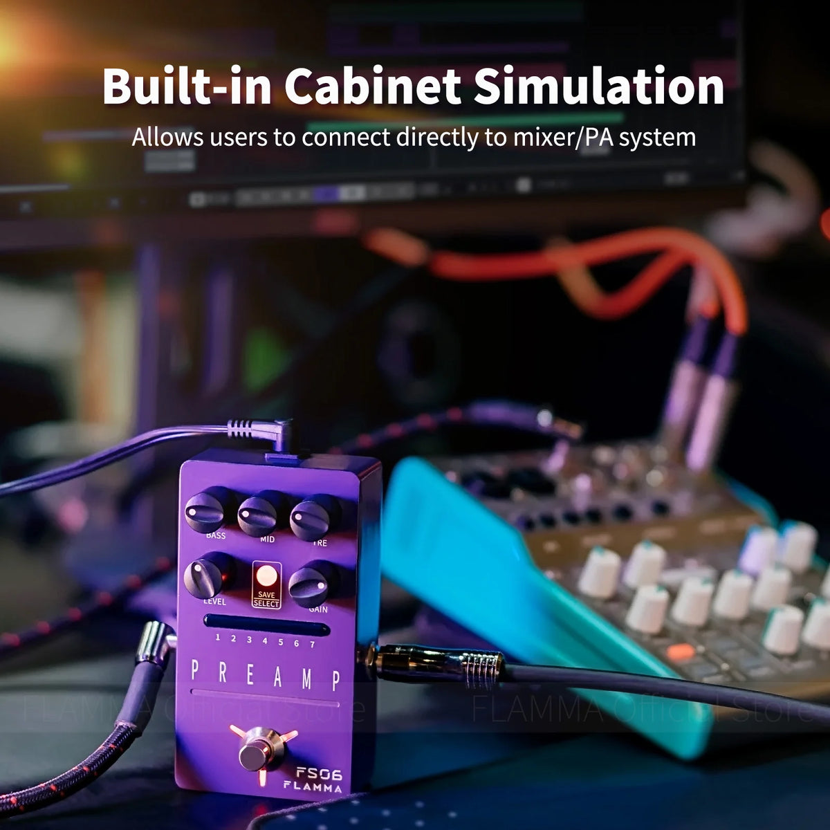 FLAMMA FS06 Preamp Pedal Digital Guitar Effects Pedal with 7 Preamp Models Preset Save Slot Built-in Cabinet Simulation