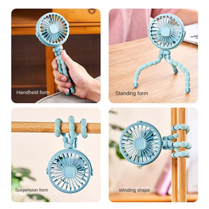Baby Stroller Electric Fan Hand Rechargeable Portable Small Folding Fans Mini Ventilator Silent Table Outdoor Cooler Neck Fan - Stereotech