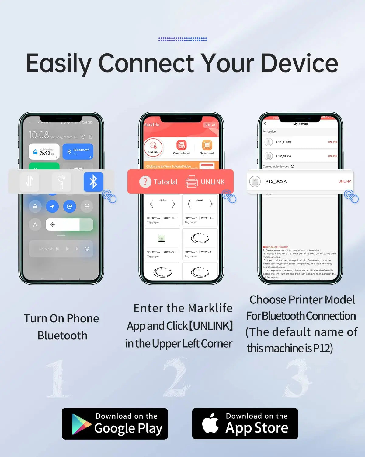 Household Mini P12 Self-adhesive Thermal Label Machine Handheld Portable Mobile Phone Bluetooth Continuous Label Printer - Stereotech