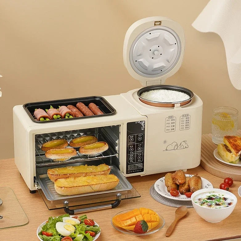 Multifunctional breakfast machine, four-in-one grilled hot pot electric oven, household rice cooker, toaster, sandwich machine - Stereotech