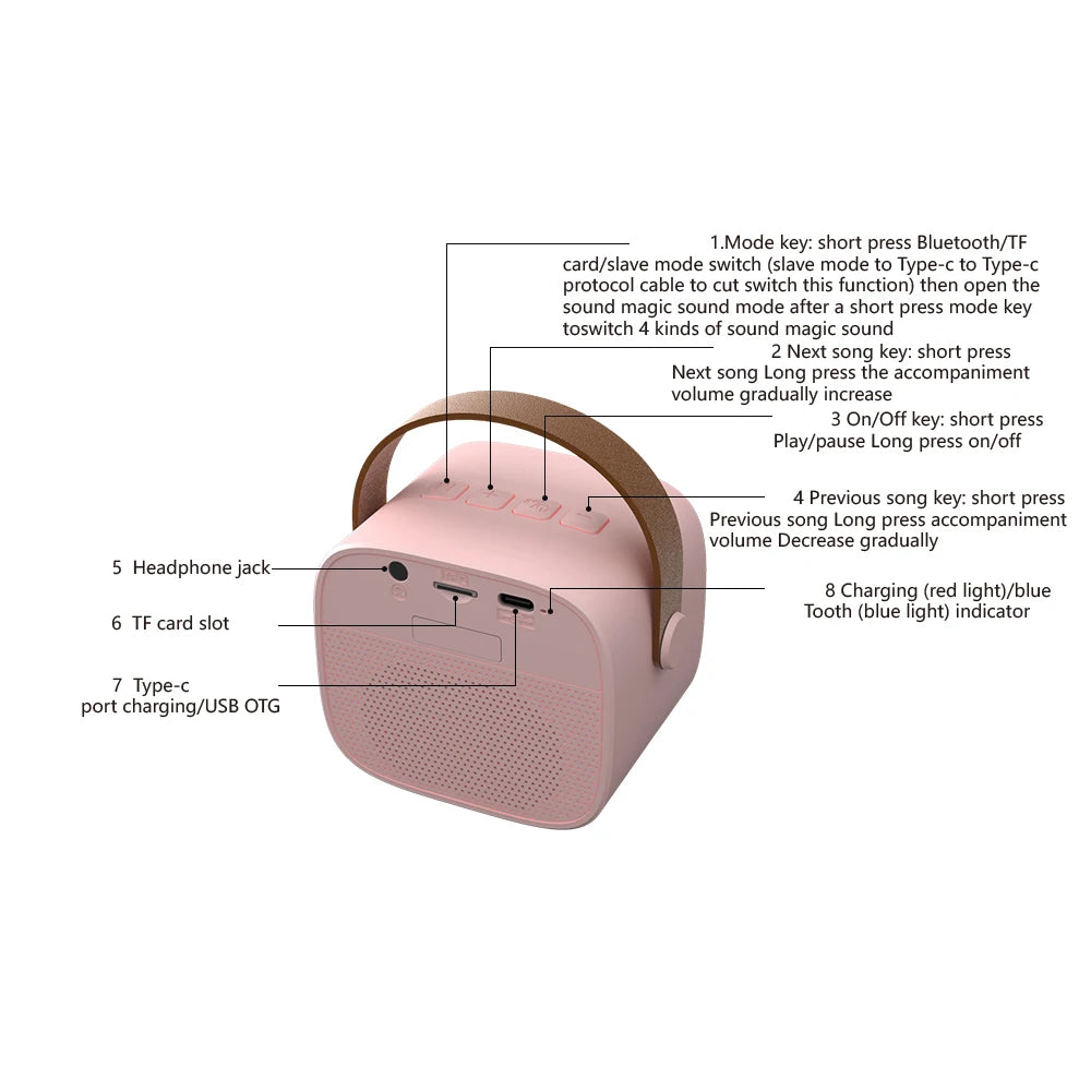 Basix Karaoke Machine Portable Bluetooth 5.0 Speaker System with 1-2 Wireless Microphones Home Family Singing Children&#39;s Gifts