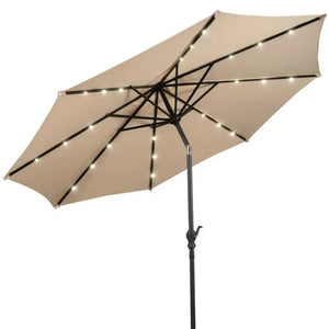 10ft Patio Solar Umbrella LED Patio Market Steel Tilt W/ Crank Outdoor Beige Large Garden Umbrellas for Garden and Terrace
