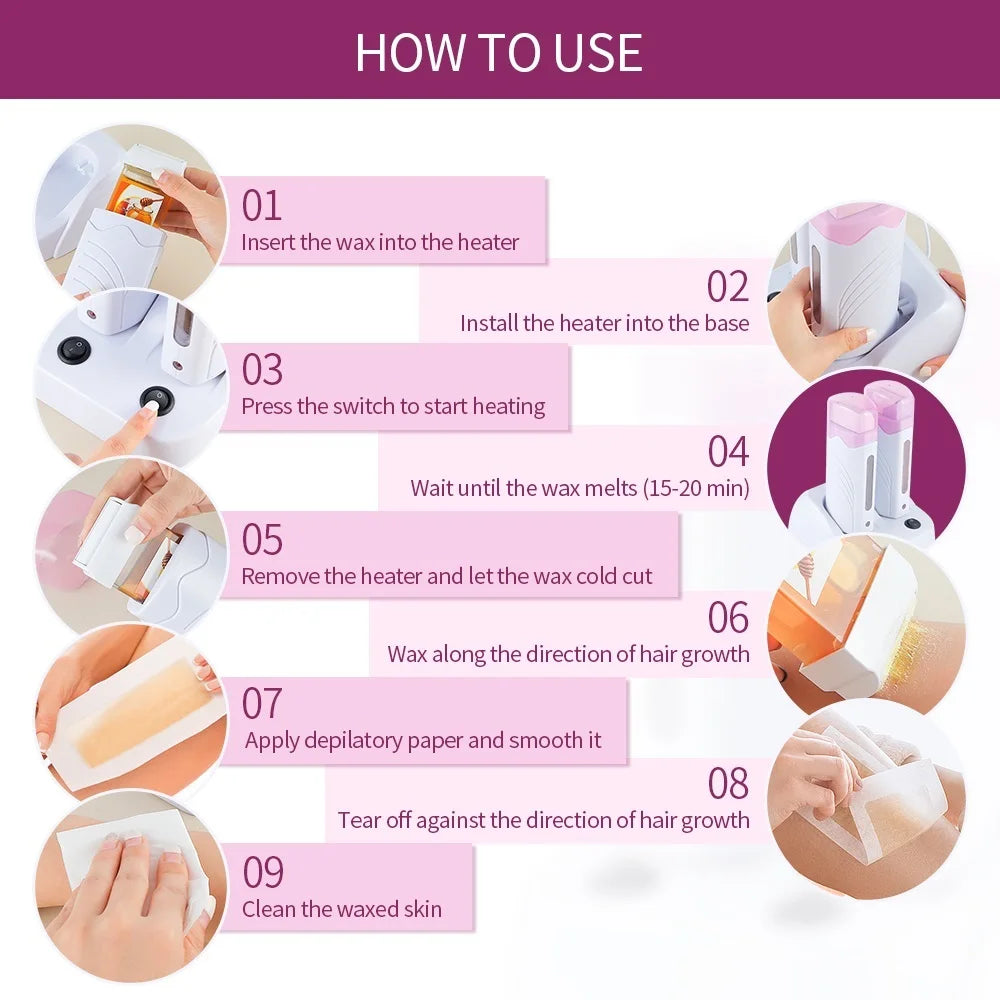 Dual Base Electric Wax Heater Set Double Base Depilatory Heater Hair Removal Waxing Warmer Roll on Wax Heater Roller Epilator