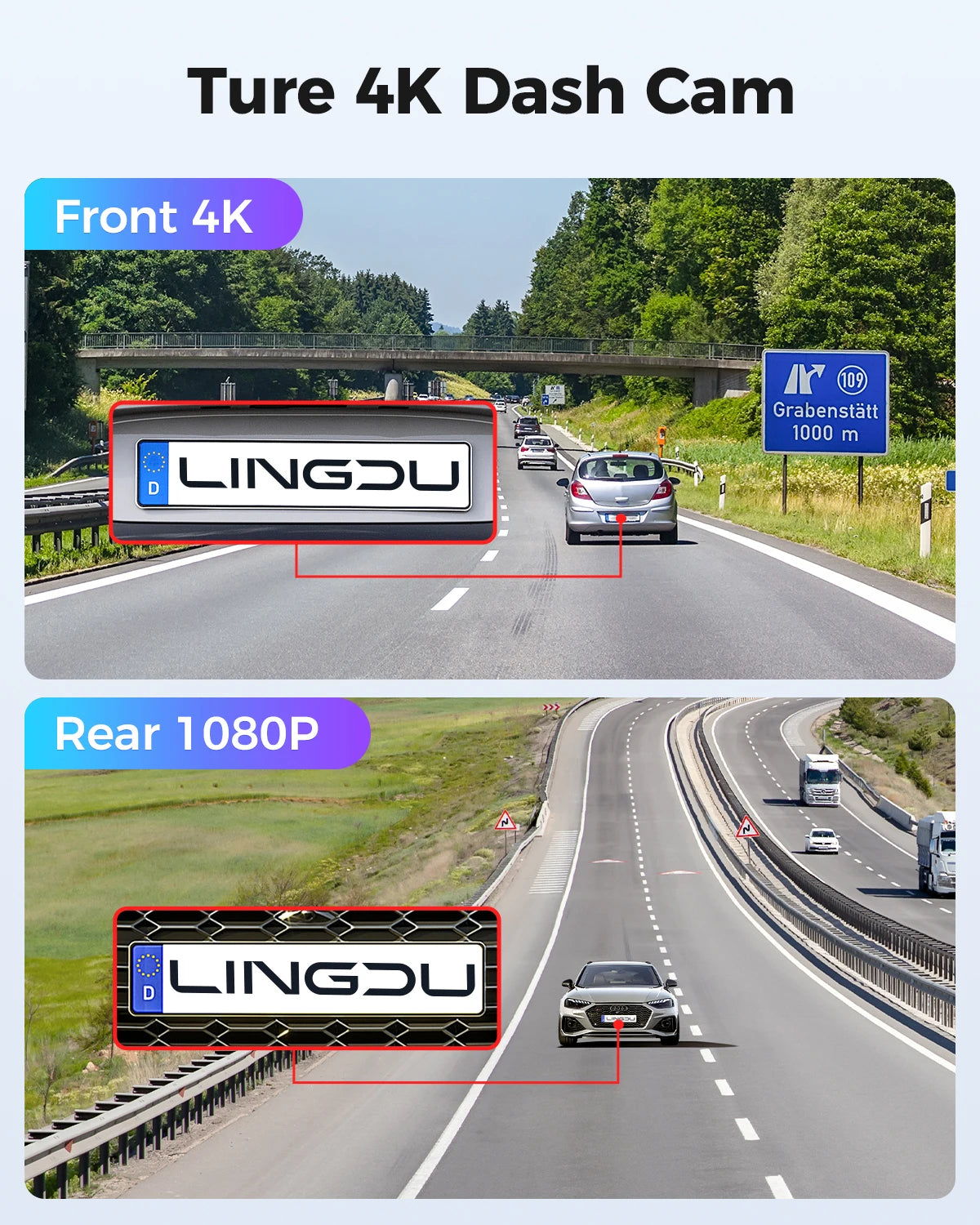 LINGDU Dash Cam LD01 4K Front and Rear 1080P Dual Dash Camera Voice Control 24 Hours Parking Mode Car DVR Dash Cam for Cars 블랙박스