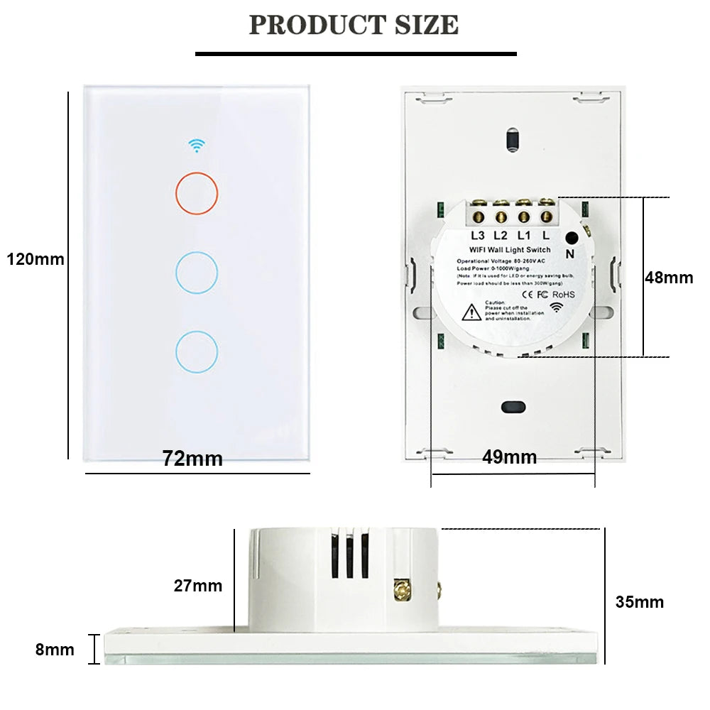 Tuya Smart Switches US Neutral Wire/No Neutral Wire Required Light WiFi Touch Switch 1/2/3/4 Gang Via Alexa Google Home Alice