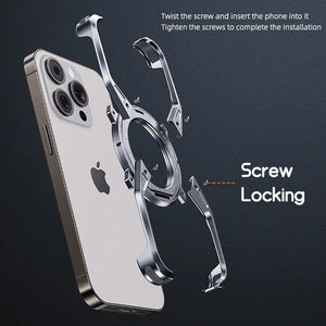Magnetic Metal Aluminium Alloy Frameless Phone Case For iPhone 14 13 15 Pro Max 360° Stand Rimless Bumper Shockproof Metal Cover