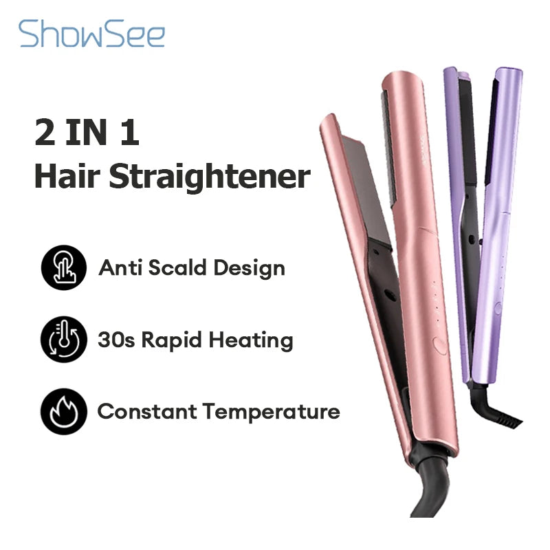 Showsee 2 In1 Hair Straightener Curler E2 Profession Ceramics Hairdressing Styling Tools Electric Curling Iron