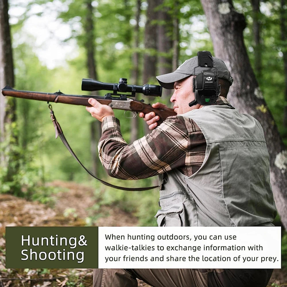 HOCAZOR Walkie Talkie Tactical Electronic Shooting Earmuff External Mic Kit 3 Miles Range 22 Channels For Outdoors Hunting