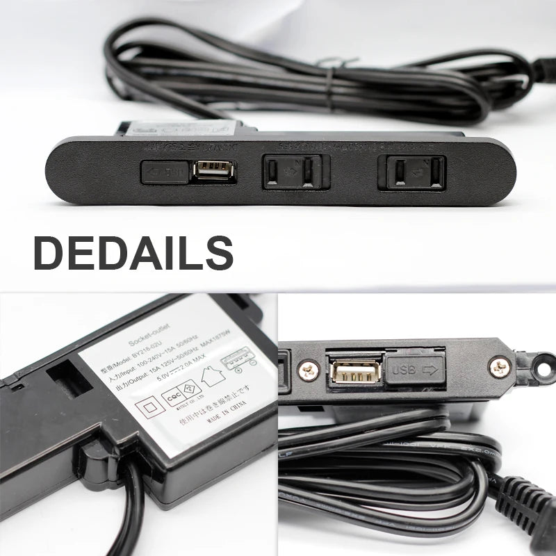 OEM 1.8M Hotel Furniture Recessed Japan 2 AC Outlets 1 USB Ports Power Strip