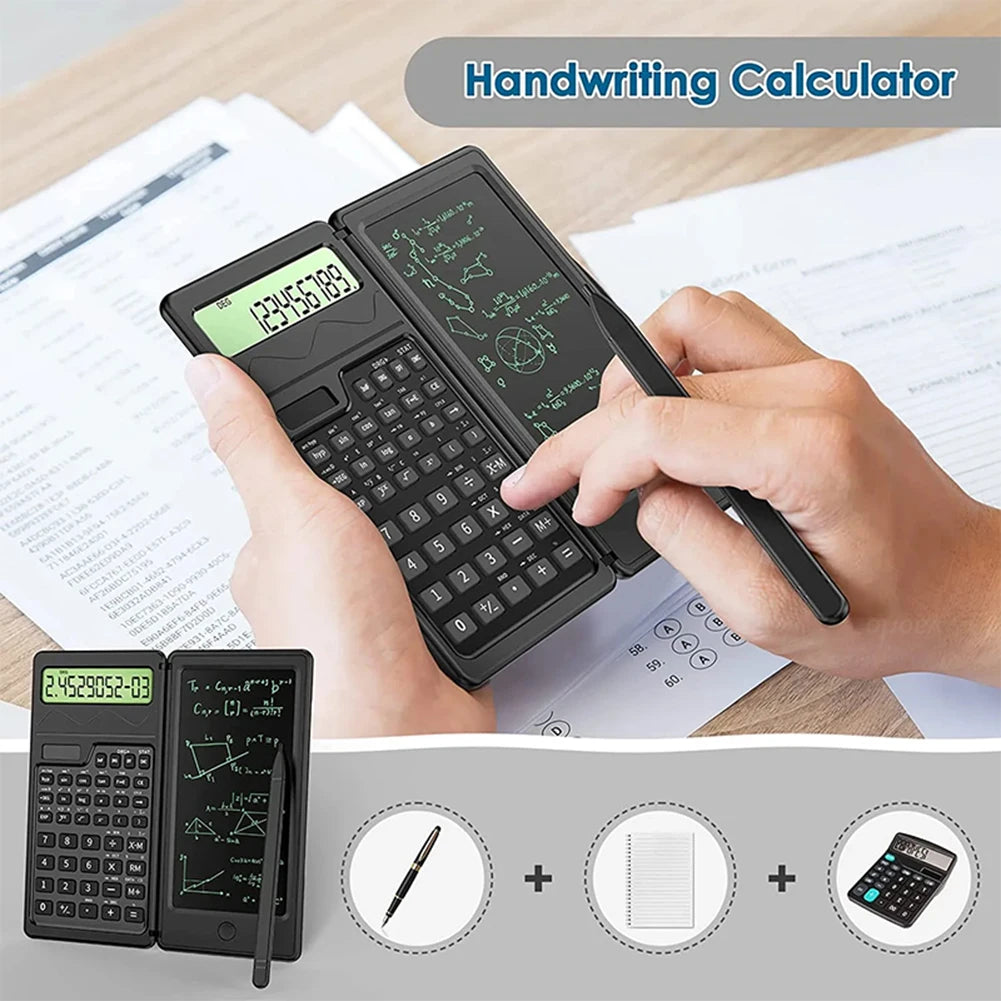 Foldable Scientific Calculator 12-Digit Large Display Calculator with 6 Inch Erasable LCD Writing Tablet Digital Drawing Pad - Stereotech