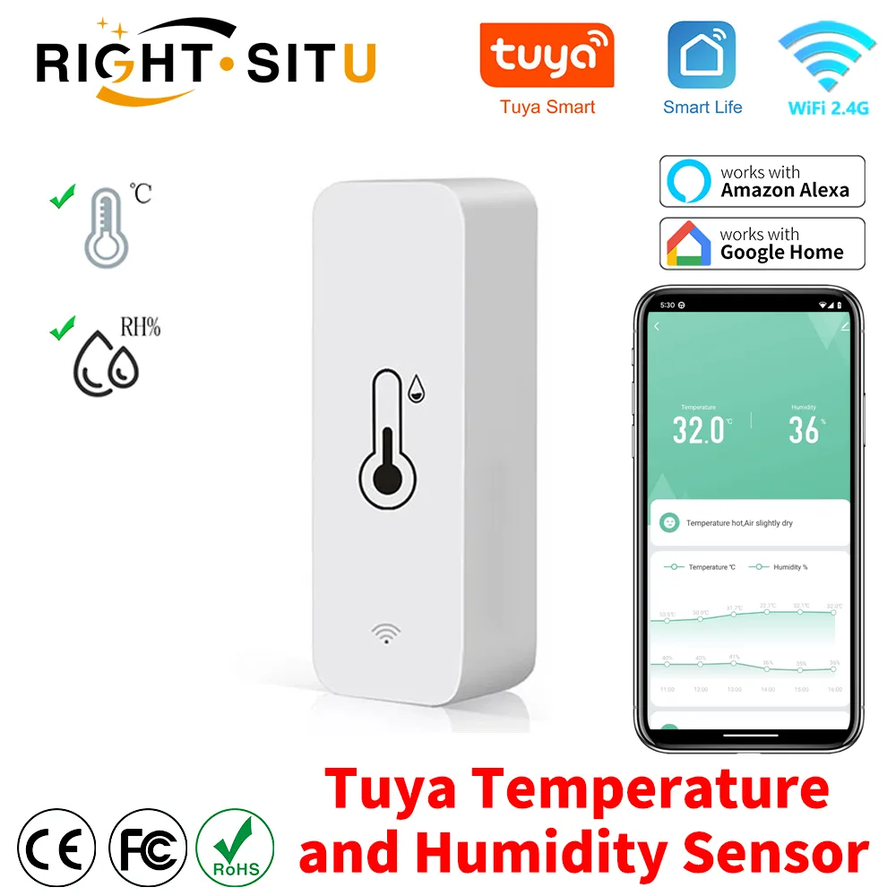 Tuya WiFi Temperature Humidity Sensor SmartLife Remote Monitor For Smart Home Workwith Alexa Google Assistant - Stereotech