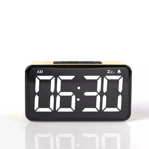 Modern LED Digital Clock Wooden Alarm Clock Snooze Display Time Electronic Desk Table Clock Home Office Desktop Alarm Clock
