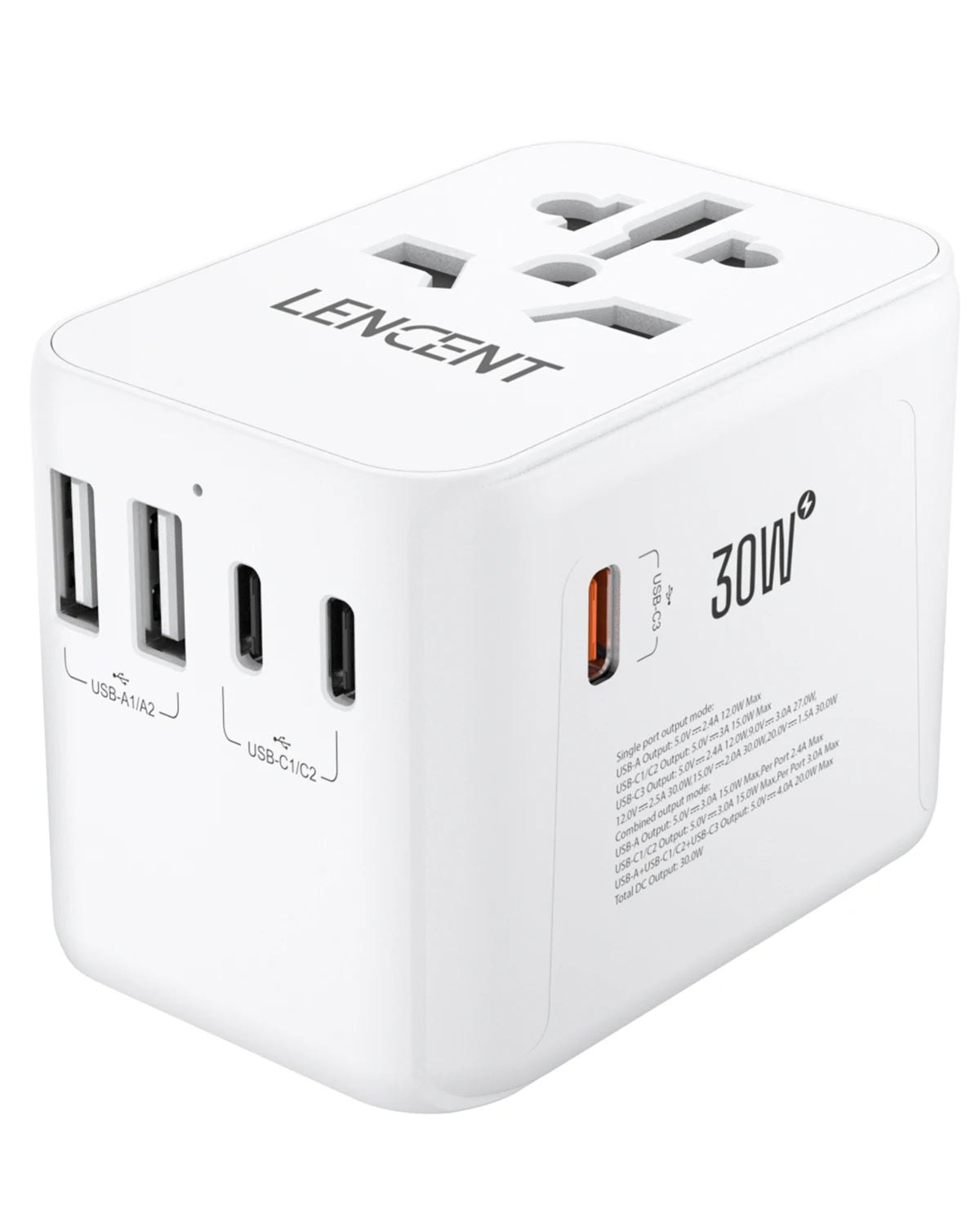 LENCENT International Travel Adapter Travel Charger with 3 USB Port and 1 Type C All-in-one Wall Charger for US EU UK AUS Travel